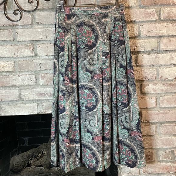 Vintage 90’s Nell Flowers Long Paisley Skirt Gray Pink Blue Small Medium - Picture 2 of 4
